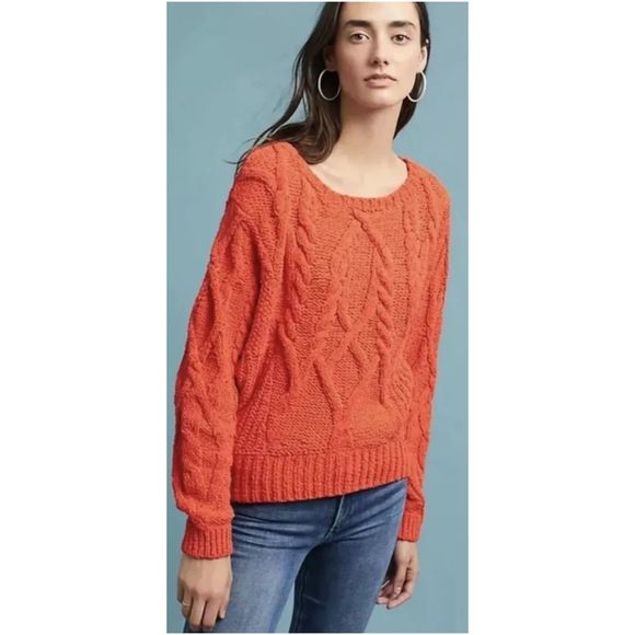 SLEEPING ON SNOW Red Orange Chenille Cable Knit Wool Sweater - Picture 1 of 5